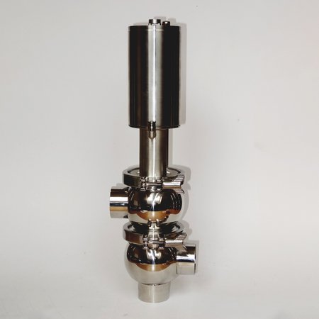 Седельный клапан нержавеющий AISI 316 под сварку Ду 65 тип LL с пневмоприводом